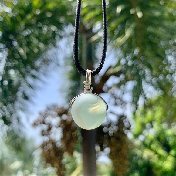 Hand Crafted Jewelry - *SOLD* Drilled Marble white sea glass wire wrap necklace